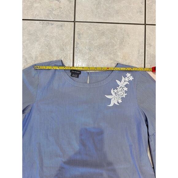 Van Heusen Women's Blue White Stripe Bell Sleeve Embroidered Size XL Top - Picture 5 of 7